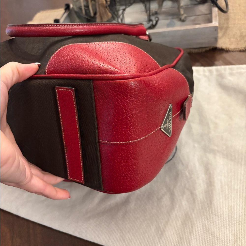 Prada Red and Brown Leather & Canvas Satchel 100% Authentic - Picture 15 of 15